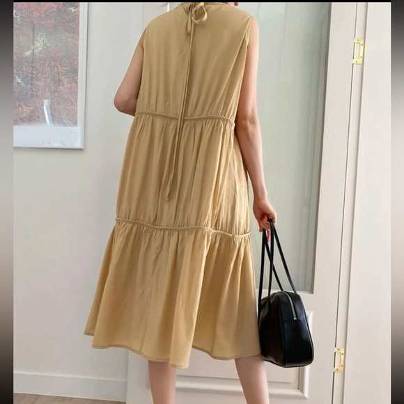 Tie Back Round Neck Midi Ruffle Hem Smock Dress - Picture 2 of 3